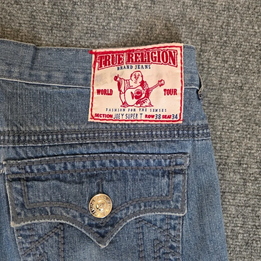 True Religion Joey Super T Flap Pocket Jeans Mens 38X34 Blue Denim Straight USA